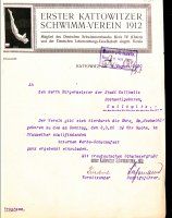 Dokument firmowy Erster Kattowitzer Schwimm-Verein, 04.08.1920 r.