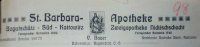 Nagłówek druku firmowego Apteki św. Barbary w Zawodziu, 1924