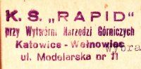 Odcisk tłoka pieczętnego KS Rapid Katowice-Wełnowiec, 1957 r.
